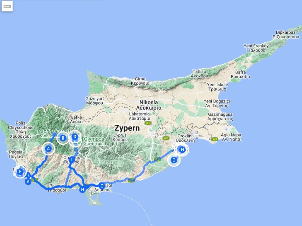 južný Cyprus mapa
